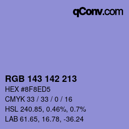 Color code: RGB 143 142 213 | qconv.com