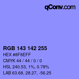 Color code: RGB 143 142 255 | qconv.com