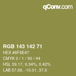 Color code: RGB 143 142 71 | qconv.com
