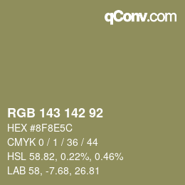 Color code: RGB 143 142 92 | qconv.com