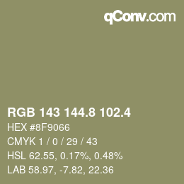 カラーコード: RGB 143 144.8 102.4 | qconv.com