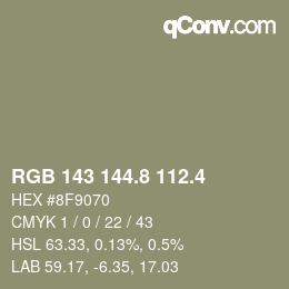 カラーコード: RGB 143 144.8 112.4 | qconv.com