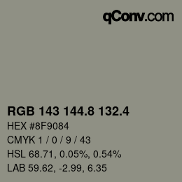 カラーコード: RGB 143 144.8 132.4 | qconv.com