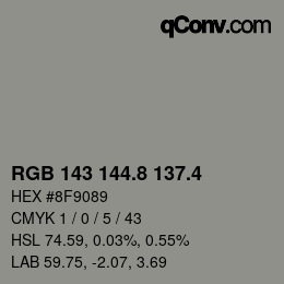 カラーコード: RGB 143 144.8 137.4 | qconv.com