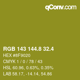 カラーコード: RGB 143 144.8 32.4 | qconv.com