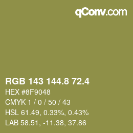 カラーコード: RGB 143 144.8 72.4 | qconv.com