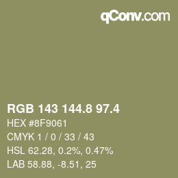 カラーコード: RGB 143 144.8 97.4 | qconv.com