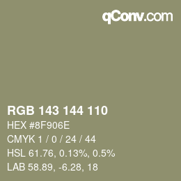 Color code: RGB 143 144 110 | qconv.com