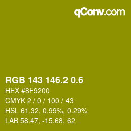 カラーコード: RGB 143 146.2 0.6 | qconv.com