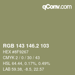 カラーコード: RGB 143 146.2 103 | qconv.com