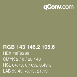 カラーコード: RGB 143 146.2 105.6 | qconv.com