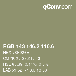 カラーコード: RGB 143 146.2 110.6 | qconv.com