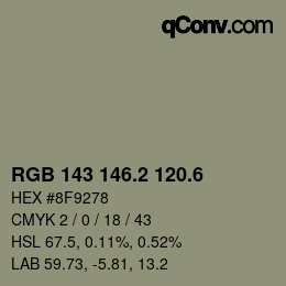 カラーコード: RGB 143 146.2 120.6 | qconv.com