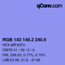 カラーコード: RGB 143 146.2 240.6 | qconv.com