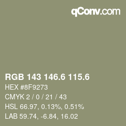 カラーコード: RGB 143 146.6 115.6 | qconv.com