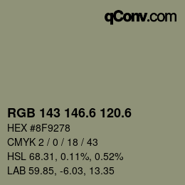 カラーコード: RGB 143 146.6 120.6 | qconv.com