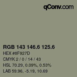 カラーコード: RGB 143 146.6 125.6 | qconv.com