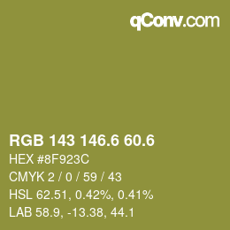 カラーコード: RGB 143 146.6 60.6 | qconv.com