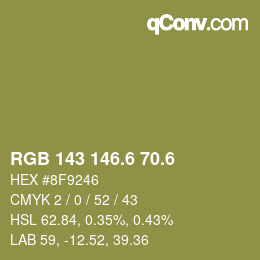カラーコード: RGB 143 146.6 70.6 | qconv.com