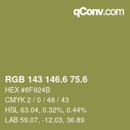 カラーコード: RGB 143 146.6 75.6 | qconv.com