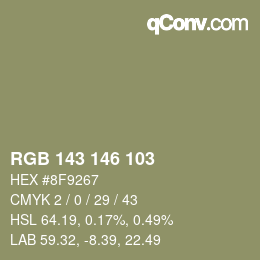 Color code: RGB 143 146 103 | qconv.com