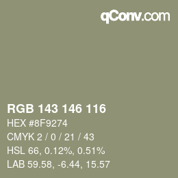 Color code: RGB 143 146 116 | qconv.com