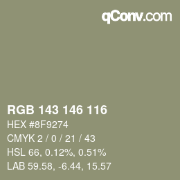 Color code: RGB 143 146 116 | qconv.com