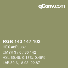 Color code: RGB 143 147 103 | qconv.com