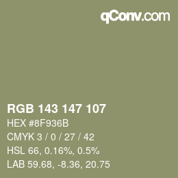Color code: RGB 143 147 107 | qconv.com