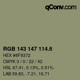 カラーコード: RGB 143 147 114.6 | qconv.com