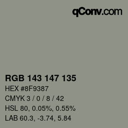 Color code: RGB 143 147 135 | qconv.com