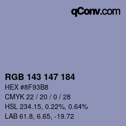 Color code: RGB 143 147 184 | qconv.com