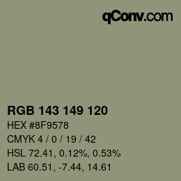 カラーコード: RGB 143 149 120 | qconv.com