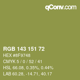 Color code: RGB 143 151 72 | qconv.com