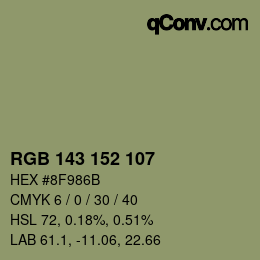 Color code: RGB 143 152 107 | qconv.com