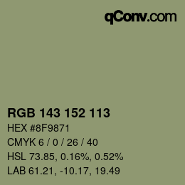 Color code: RGB 143 152 113 | qconv.com