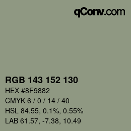 Color code: RGB 143 152 130 | qconv.com