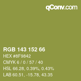 Color code: RGB 143 152 66 | qconv.com