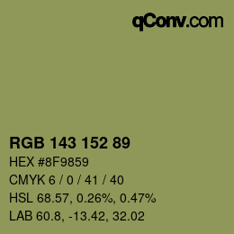 Color code: RGB 143 152 89 | qconv.com