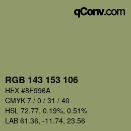 Color code: RGB 143 153 106 | qconv.com