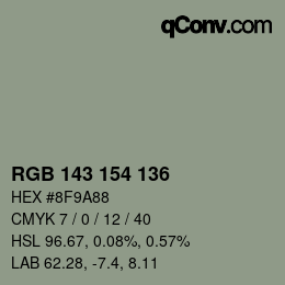 Color code: RGB 143 154 136 | qconv.com