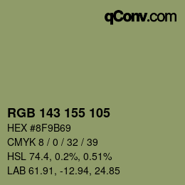 Color code: RGB 143 155 105 | qconv.com