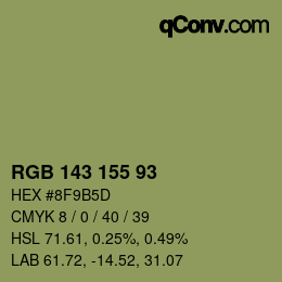 Color code: RGB 143 155 93 | qconv.com