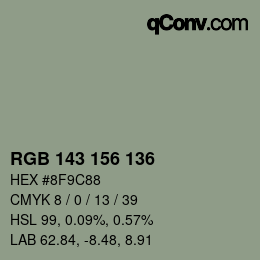 Color code: RGB 143 156 136 | qconv.com
