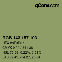 Color code: RGB 143 157 103 | qconv.com