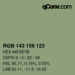 颜色代码: RGB 143 158 123 | qconv.com