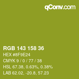 Color code: RGB 143 158 36 | qconv.com
