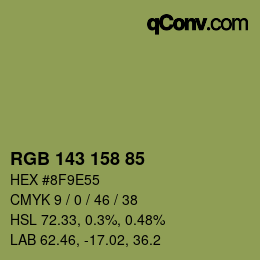 Color code: RGB 143 158 85 | qconv.com