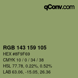 Color code: RGB 143 159 105 | qconv.com