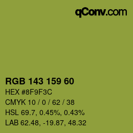 Código de color: RGB 143 159 60 | qconv.com